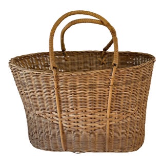 Vintage Handled Basket Tote For Sale