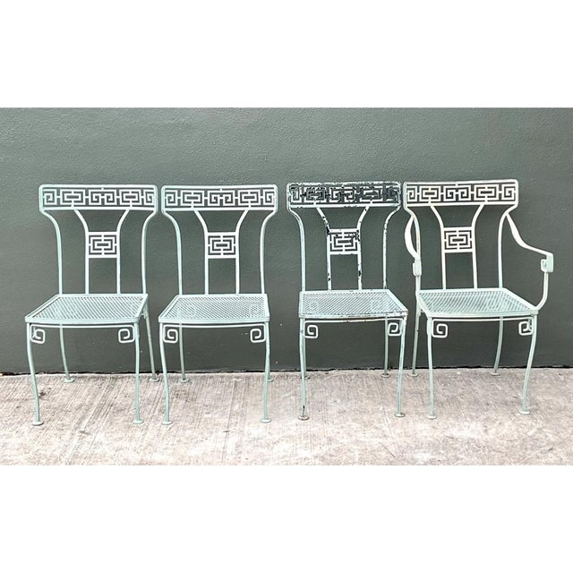 Metal Vintage Meadowcraft Greek Key Outdoor Dining Chairs - Set of Four For Sale - Image 7 of 12
