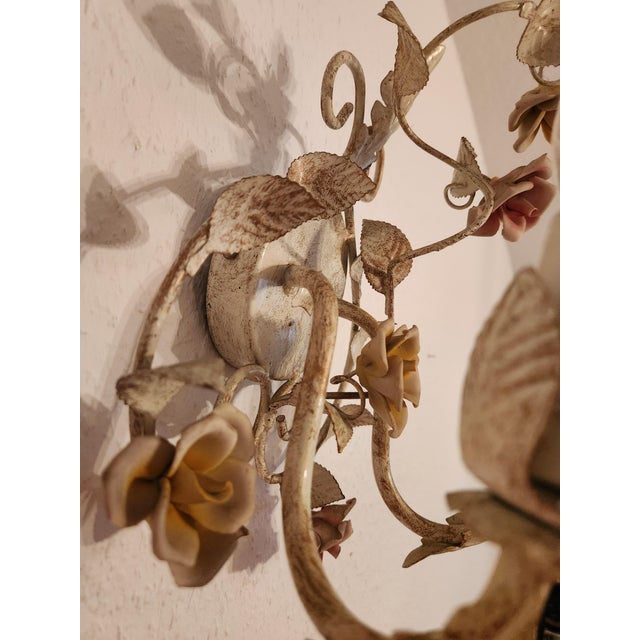Vintage Wall Lamp with Floral Porcelain Elements, 1950s For Sale - Image 12 of 16