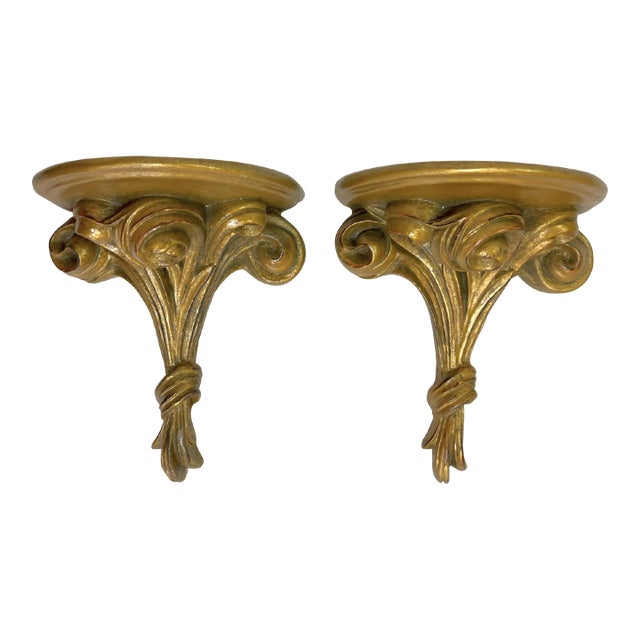 Mid 20th Century Rose Bouquet Wood Wall Brackets- a Pair For Sale