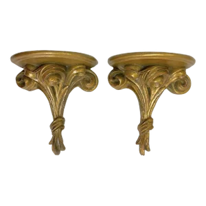 Mid 20th Century Rose Bouquet Wood Wall Brackets- a Pair