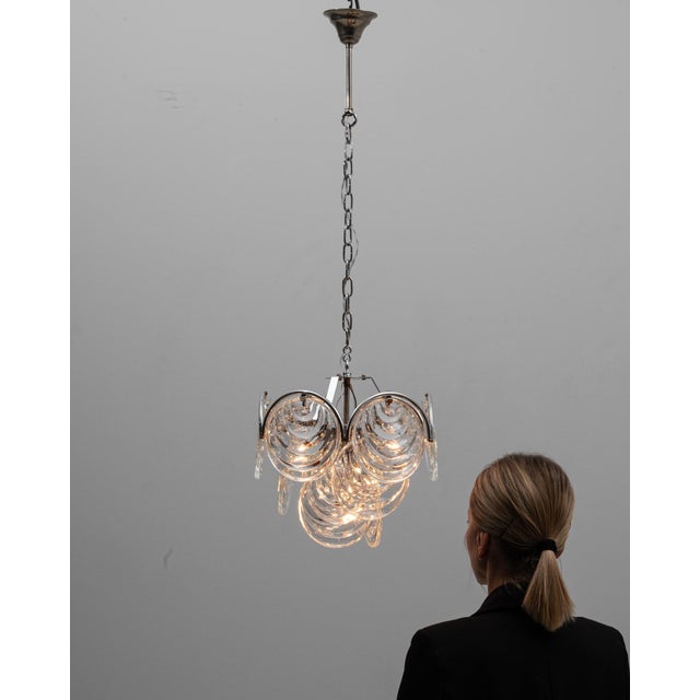 20th Century Italian Mid-Century Murano Style Glass Disc Chandelier For Sale - Image 14 of 18