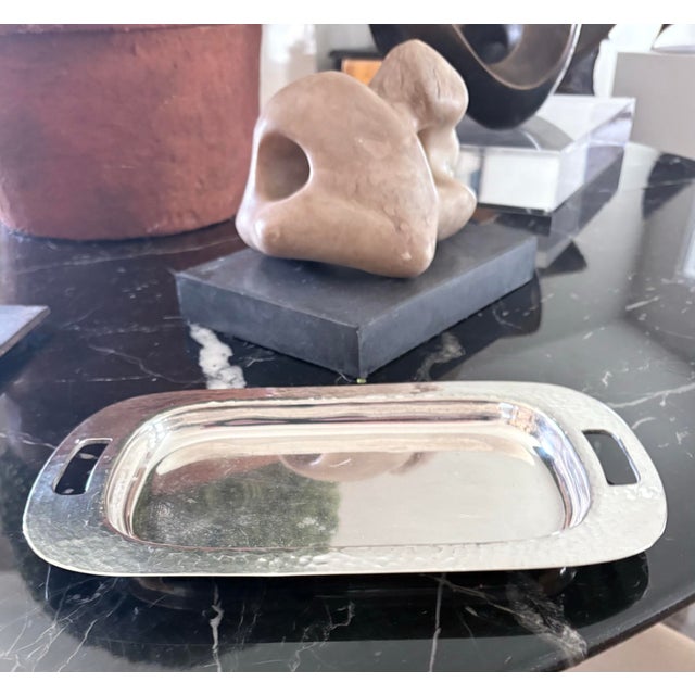 Vintage Silver-Plate Serving Tray by Wm Mounts & Co. 10.5” Long With Hammered Design For Sale - Image 6 of 7