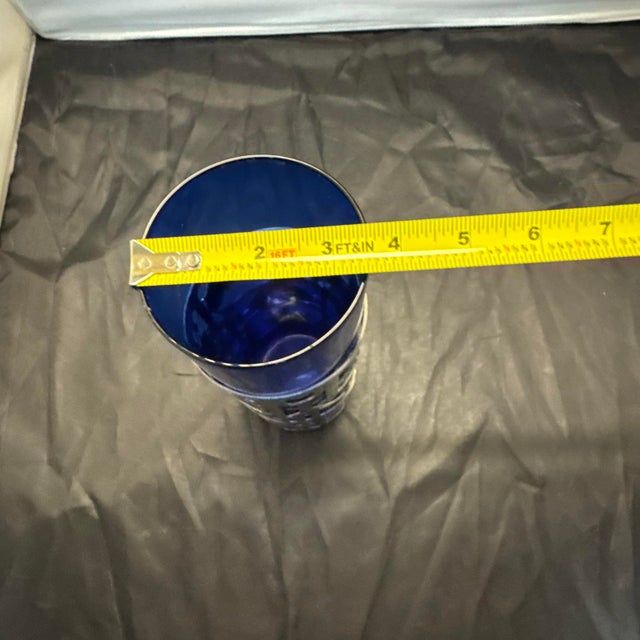 Kachina Candle Holder Cobalt Blue Glass Vase Universal Pewter Hurricane Wrap For Sale - Image 10 of 10