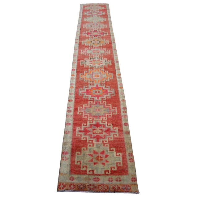 1970s Hand-Knotted Narrow Runner Turkish Rug Hallway Decor- 2'1' X 12'3' For Sale - Image 5 of 12