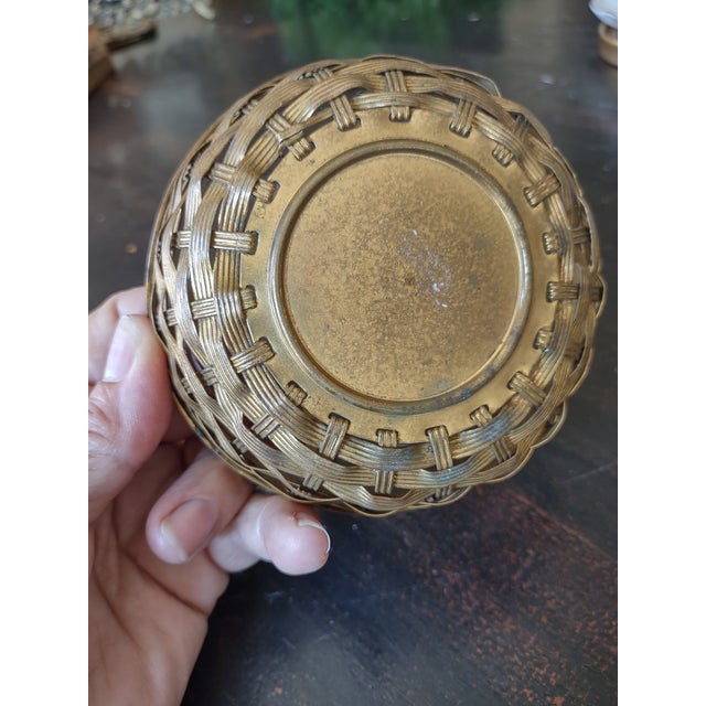 1940s Vintage Woven Handled Brass Basket For Sale - Image 4 of 7