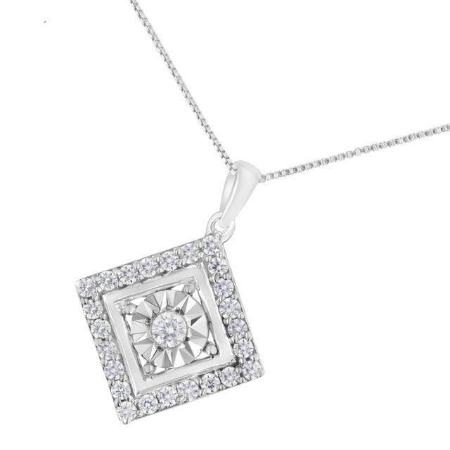 Contemporary 10KT White Gold 1/2 cttw Diamond Square Pendant Necklace (I-J Color, I2-I3 Clarity) For Sale - Image 3 of 5