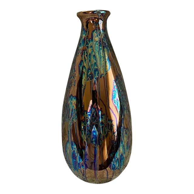 Metallic Glazed Porcelain Bud Vase For Sale