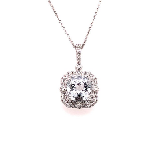 Diamond Aquamarine Necklace 18k Gold 2.24 TCW Certified For Sale In New York - Image 6 of 7
