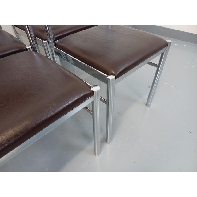 Brown Vintage Chairs in Chromed Metal and Brown Imitation Leather, 1970s, Set of 6 For Sale - Image 8 of 18
