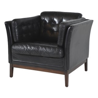 Danish Black Leather Lounge Armchair from Mogens Hansen, Denmark, 1960s For Sale