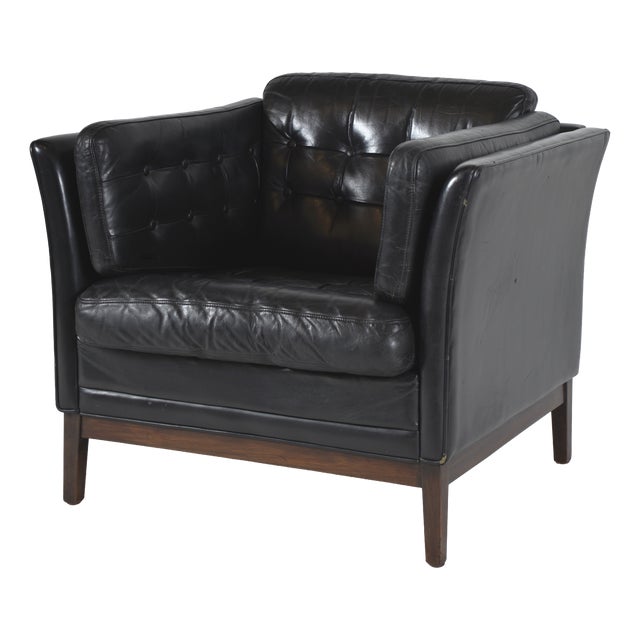 Danish Black Leather Lounge Armchair from Mogens Hansen, Denmark, 1960s For Sale