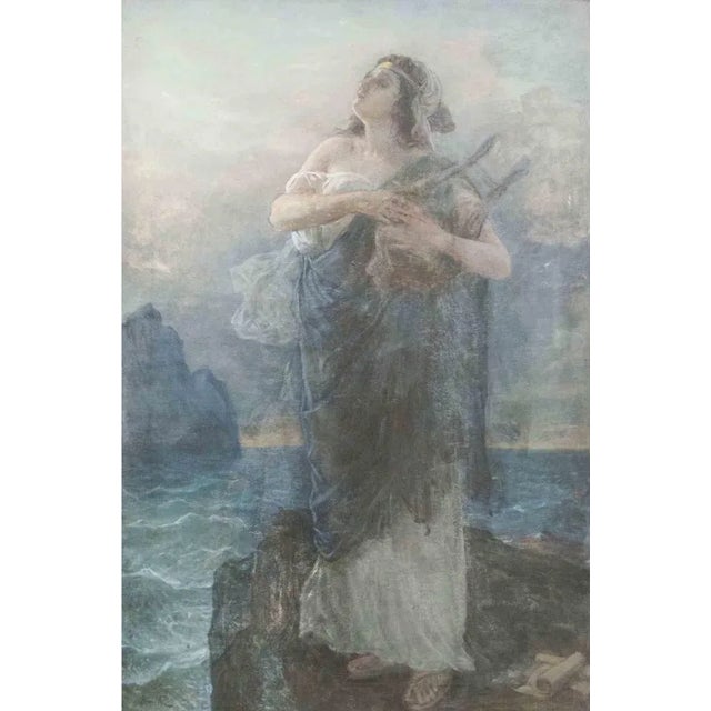 Symbolist Painter, Lady with Harp, 19th Century, Oil on Canvas, Framed For Sale - Image 3 of 4