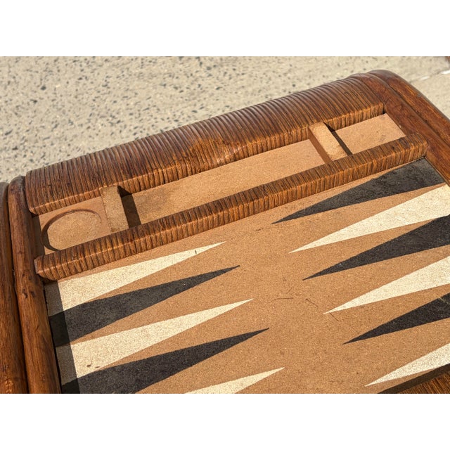 Vintage Pencil Reed Natural Bamboo Game Table With Stools Set For Sale - Image 4 of 11