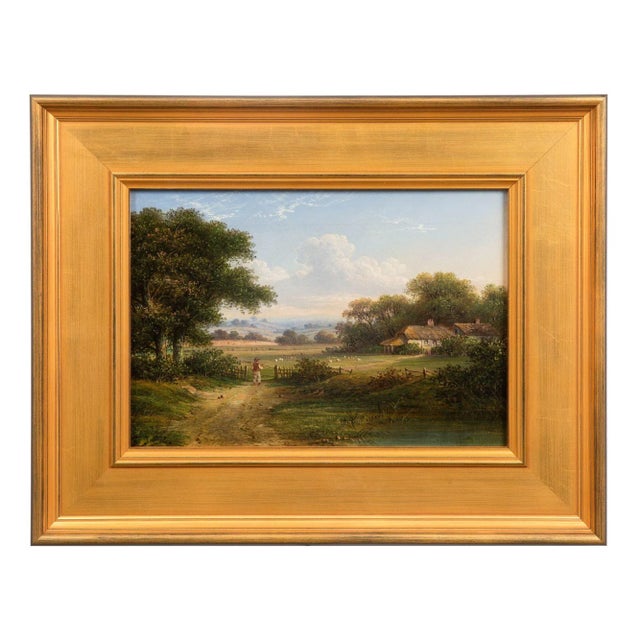 VICTORIAN PAINTING OF A PICTURESQUE DEVONSHIRE LANDSCAPE English School, 19th century With a farmer strolling down a dirt...