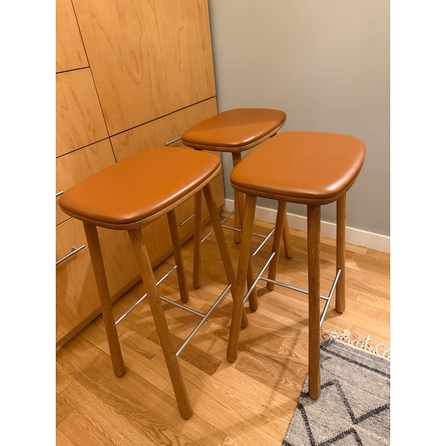 Wood Møbel Copenhagen Cuba Bar Stools – Set of 3 – Solid Oak & Leather – Excellent Condition For Sale - Image 7 of 17