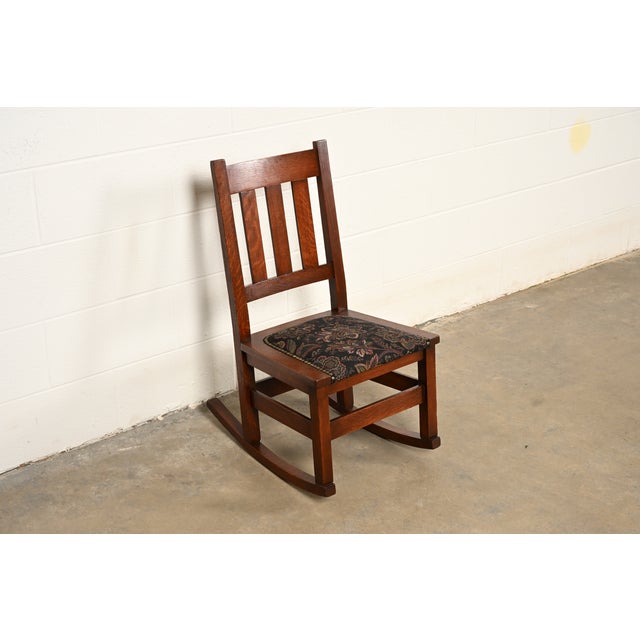 Stickley Brothers Antique Mission Oak Arts & Crafts Sewing Rocking Chair, Circa 1900 For Sale - Image 11 of 11