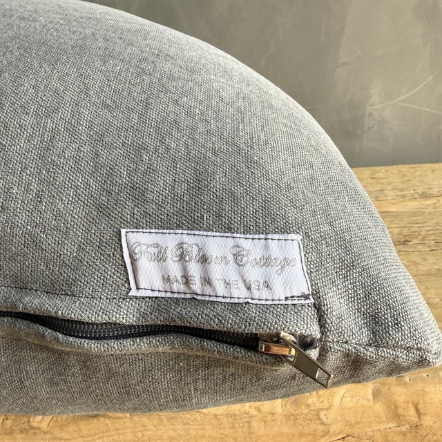 Mid-Century Modern Stone Washed Linen Pillow in Whale Gray With Down Insert For Sale - Image 3 of 6