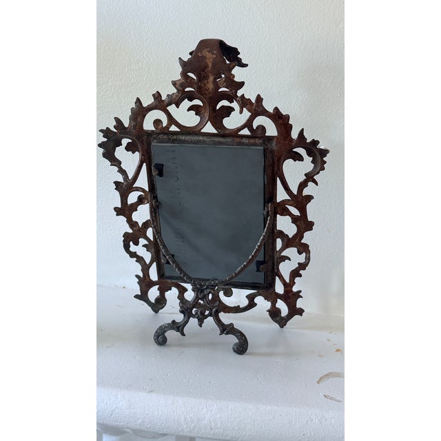 Antique Rococo Revival Bronzed Metal Easel-Back Tabletop Mirror For Sale - Image 10 of 14