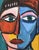 Abstract Bold Picasso Style Man Portrait Painting Including the Antiqued Gold Wood Frame For Sale - Image 3 of 5