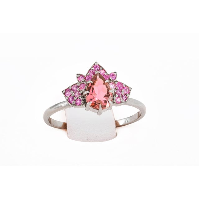 Pink Lotus Gold Ring With Tourmaline in 14k Gold For Sale - Image 8 of 8