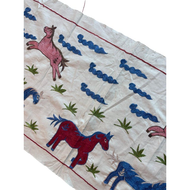 1960s Horse Suzani Wall Hanging, Blue Clouds For Sale - Image 5 of 5