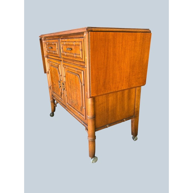 Dixie Furniture Co. Vintage Mid-Century Dixie "Aloha" Faux Bamboo Drop-Leaf Buffet Server & Bar Cart For Sale - Image 4 of 11