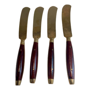 Mid 20th Century Rosewood & Brass Individual Butter Cream Desert Knives Set of 4