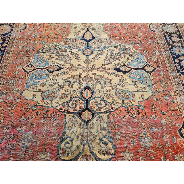 Mid 19th Century Persian Farahan Rug, Hand-Knotted Wool, Floral Medallion Pattern, Red & Blue, 8x12 For Sale - Image 17 of 18
