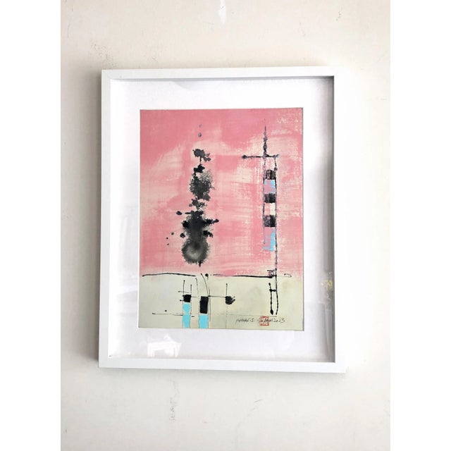 Popcorn. I Framed Pink Abstract Painting For Sale - Image 4 of 5