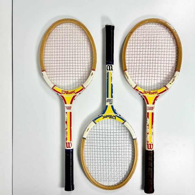 American Vintage Americana Boho Chic Wilson Wood Tennis Rackets Decorative Wall Objects - Set of 3 For Sale - Image 3 of 14