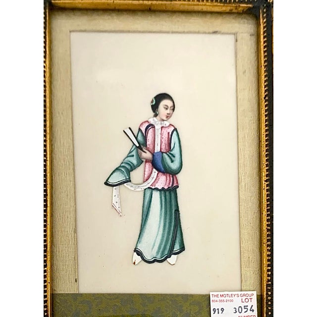 Antique 19th C Chinese Folk Art Pith Painting Female Figure Elegant Lady Oriental Decor For Sale - Image 4 of 5
