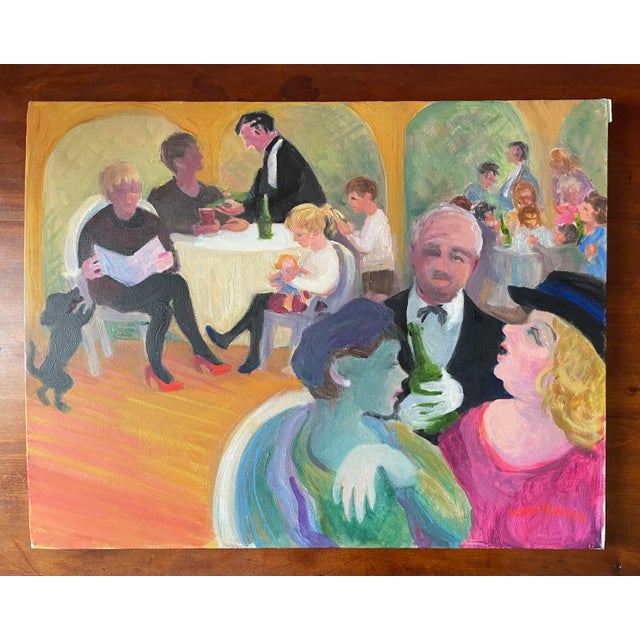 Emerald Cafe Society, Oil on Canvas, Signed Joan Manning For Sale - Image 8 of 9