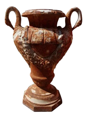 Antique Neoclassical Style Cast Iron Garden Urn With Swan Handles