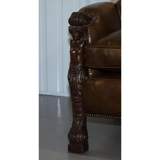 Brown Leather and Carved Frame Sofa, 1810s For Sale - Image 4 of 18