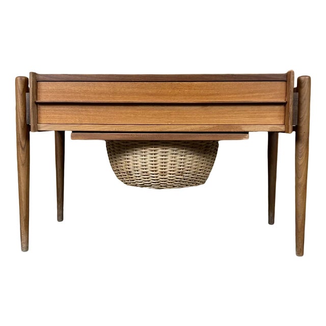 Mid-Century Danish Teak Sewing Box Side Table For Sale