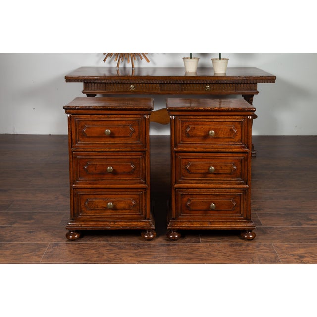 Pair of Italian 1860s Walnut Petite Commodes with Three Drawers and Bun Feet For Sale - Image 9 of 12