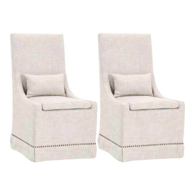 Colleen Wood & Linen Dining Chairs, Set of 2 For Sale