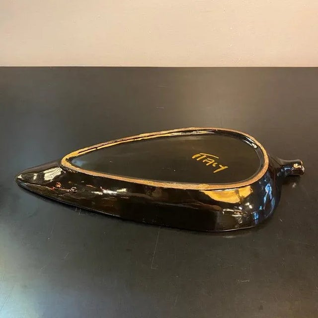 Mid-Century Modern Italian Gilt Art Pottery Leaf Tray For Sale - Image 9 of 11