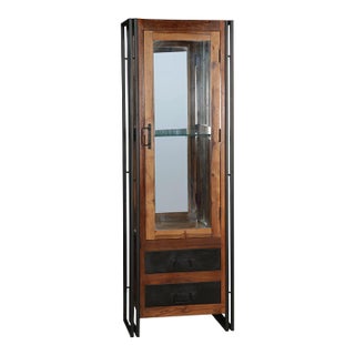 Industrial Chic Glass Display Bookcase For Sale