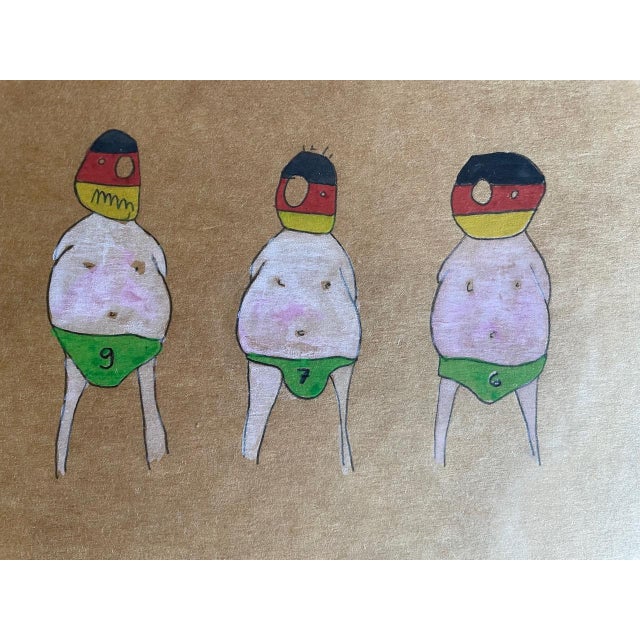 Bettina Gladisch, Figurative Caricatures: World Champions I to IV, 2006, Mixed Media on Paper, Framed, Set of 4 For Sale - Image 11 of 15