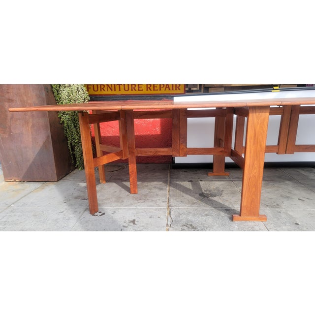 Huge Mid Century Drop Leaf Teak Table Double Leaf Design Bruno Mathsson Style 9 Feet For Sale - Image 9 of 10