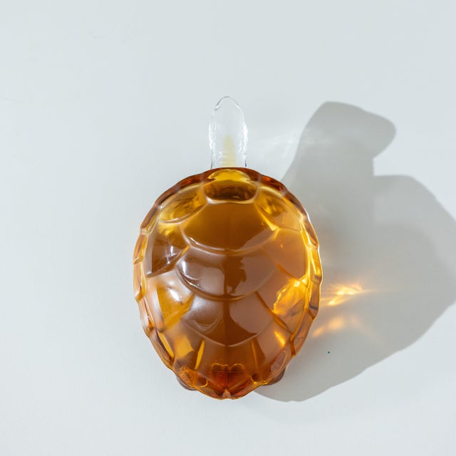Amber Vintage Lalique France “Tortue Caroline” Amber Crystal Turtle – Signed For Sale - Image 8 of 9