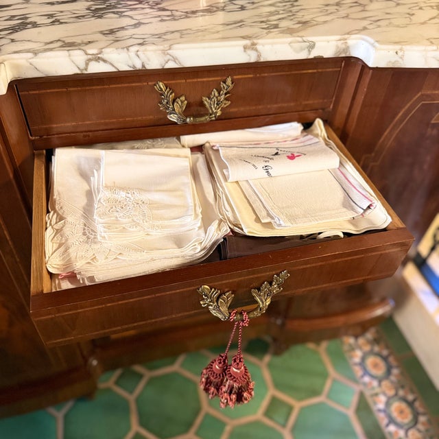 French Country Louis XVI Antique Commode Ormolu Carrara Marble Display Cabinet Vitrine Buffet For Sale - Image 3 of 18