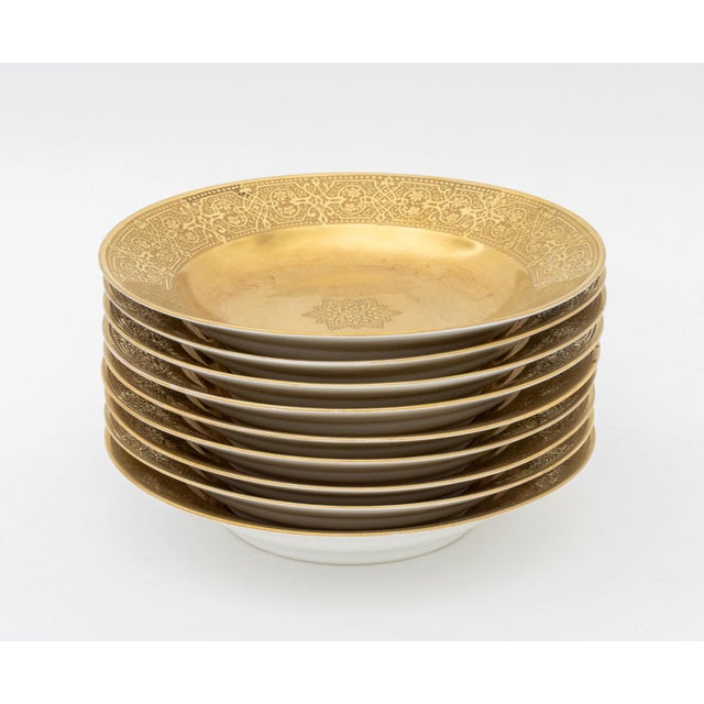 Set of Nine Limoges Gilt Decorated Porcelain Bowls, marked to underside. 1.5" H x 7.5" Diameter. Provenance: From a West...