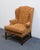 Henredon Henredon Furniture Traditional Gold & Terracotta Scrolling Demask Upholstered Accent Wingback Arm Chair For Sale - Image 4 of 10