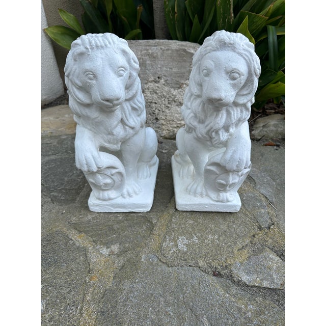 Vintage French White Painted Concrete Lions - A Pair For Sale - Image 14 of 15