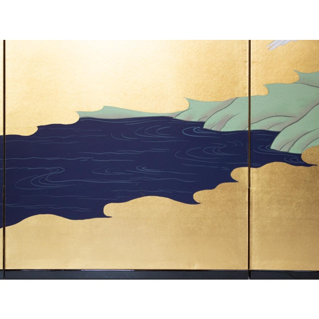 "Wave and White Herons" by Sekko, Heisei Era Japanese Byobu Screen For Sale - Image 14 of 18