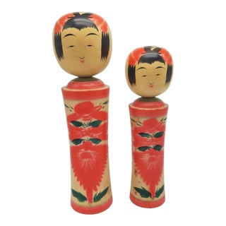 Pair of Vintage Japanese Wooden Kokeshi Dolls For Sale