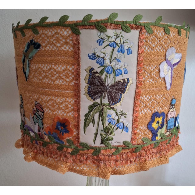 Textile Vintage Table Lamp with Green-Backed Crystal Glass Base from Val St Lambert, 1970s For Sale - Image 7 of 13